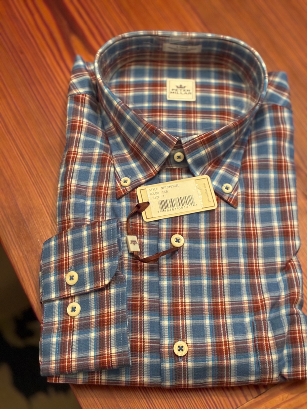 Peter Millar Blue & Brown Plaid Button-Down Shirt